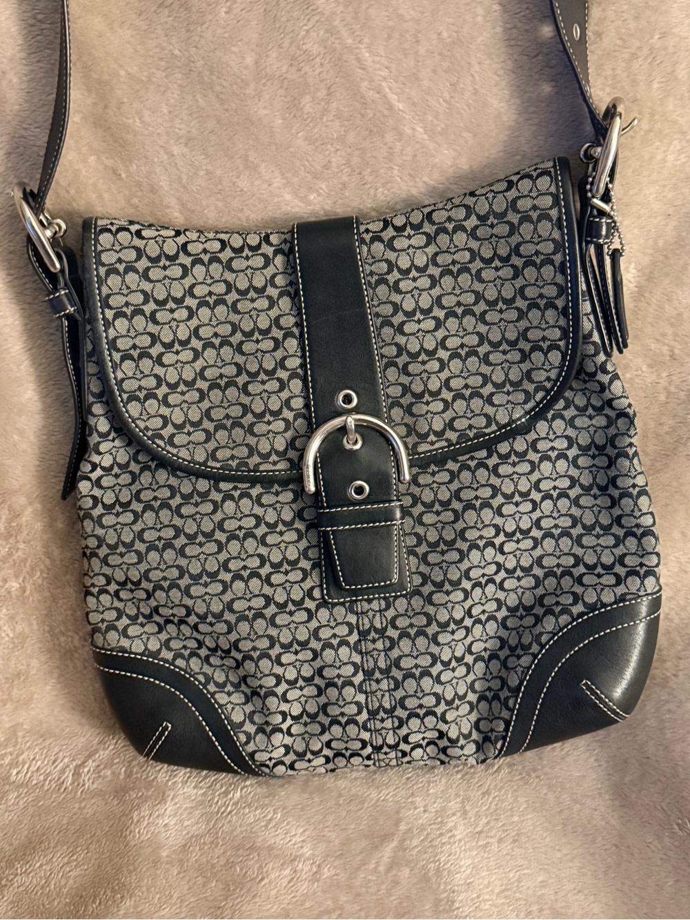 Coach Black and Gray Signature Canvas Crossbody with Buckle Trim - Picture 3 of 13